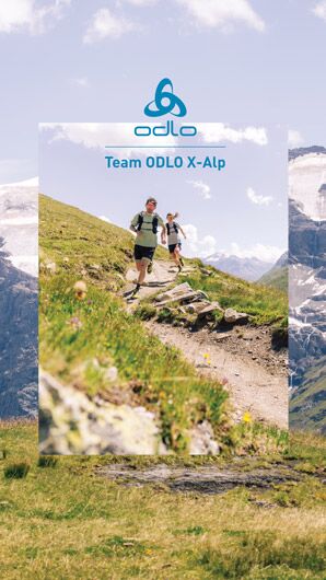 Werbeplakat, welches 2 Läufer in den Bergen zeigt