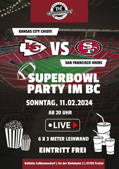 Veranstaltungsplakat der Superbowl Party